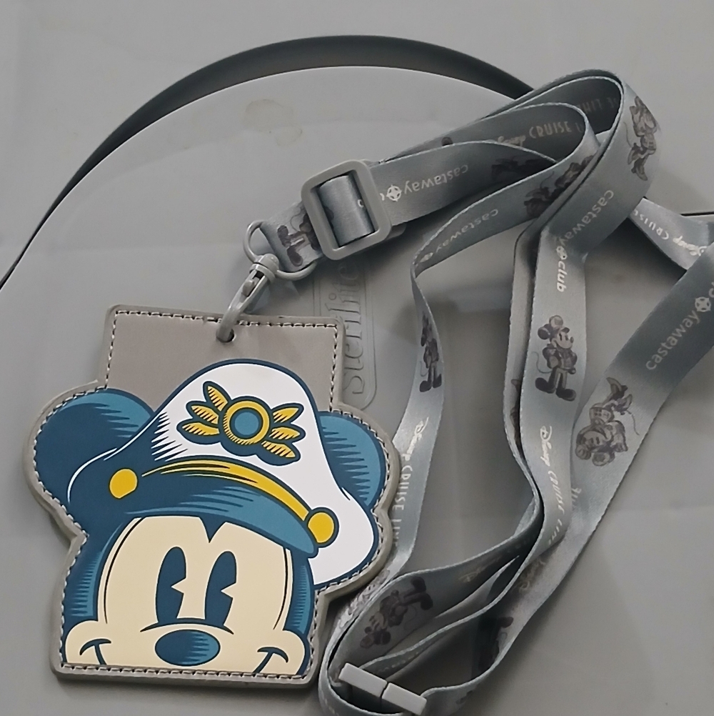 Disney Cruise Line Castaway Club Mickey Mouse Lanyard with Badge Holder Gray